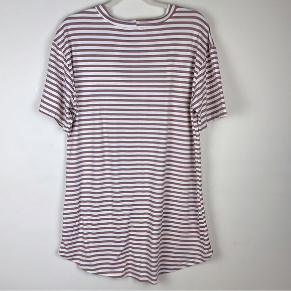 Yana K | Stretchy Comfy Brittany Tunic Top Dress Mauve Ivory Stripe | One Size - Picture 6 of 9